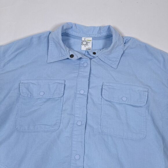Offline By Aerie Corduroy Shirt Medium Blue Oversized Snap Button Up Shacket - Picture 3 of 10